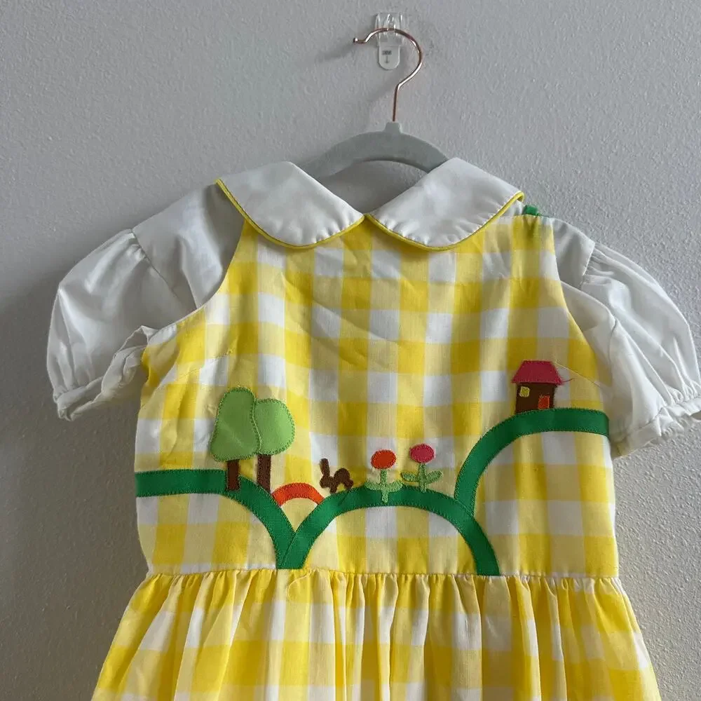 Vintage Chocolate Soup Yellow Checkered Garden Cottage Dress Size 12